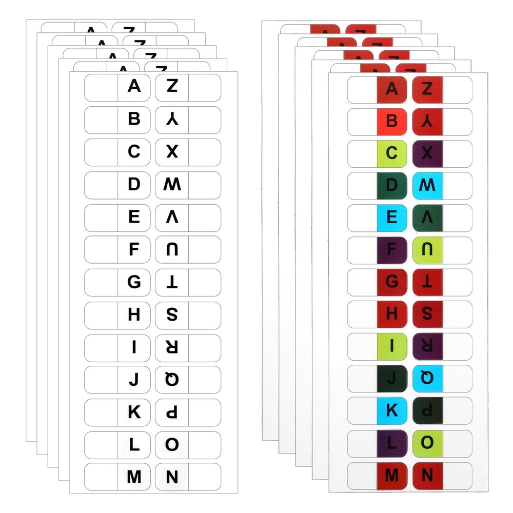 A-Z 26 Alphabet Tabs, Self Adhesive – White and Colorful Letters, 260 Pcs, 10 Sh