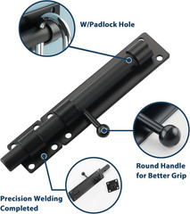 Alise 6 Inch Heavy Duty Slide Bolt Latch, SUS304 Stainless Steel Barrel Bolt Loc
