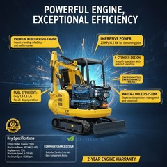 3.5 Ton Kubota 25HP Diesel Mini Excavator, Side Swing Boom Mini Digger EPA