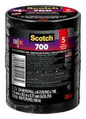 Scotch Vinyl 700 Electrical Tape 5 Rolls Black 3/4-in x 66-ft Commercial Grade