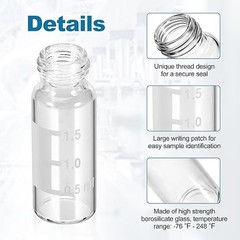 100/1000Pcs 2mL Glass vial Lab vials Sample Vials w/ Cap w/ 0.25mL Vial Inserts