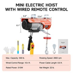 CREWORKS Electric Hoist 500 lb Crane Winch w 16.4 ft Wired Remote Control-Used