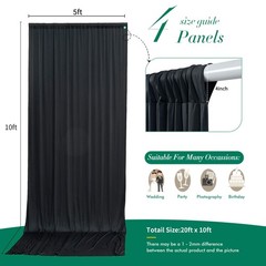 20 ft x 10 ft Wrinkle Free Black Backdrop Curtain for Parties, 4 Panels 10ft …