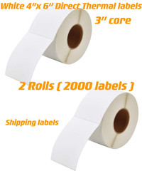 4in x 6in White Direct Thermal Labels Shipping labels total 2 rolls 2000 pcs