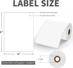 4X6 Blank Direct Thermal Shipping Labels, 250 Labels per Roll, 6 Rolls, 1500 Lab