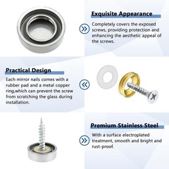 24 Pcs Stainless Steel Screw Cover Cap, 0.63″/16Mm Diameter Mirror Screw Cap, De