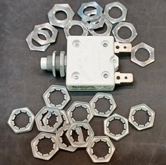 4 Lot 25amp Resettable Breaker 1600-094-250 Push Button 250vac 50vdc Nut Washer