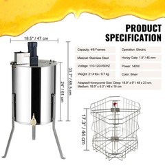 Uimoso Electric Honey Extractor for Beekeeping, Stainless Steel, 4/8 Frames