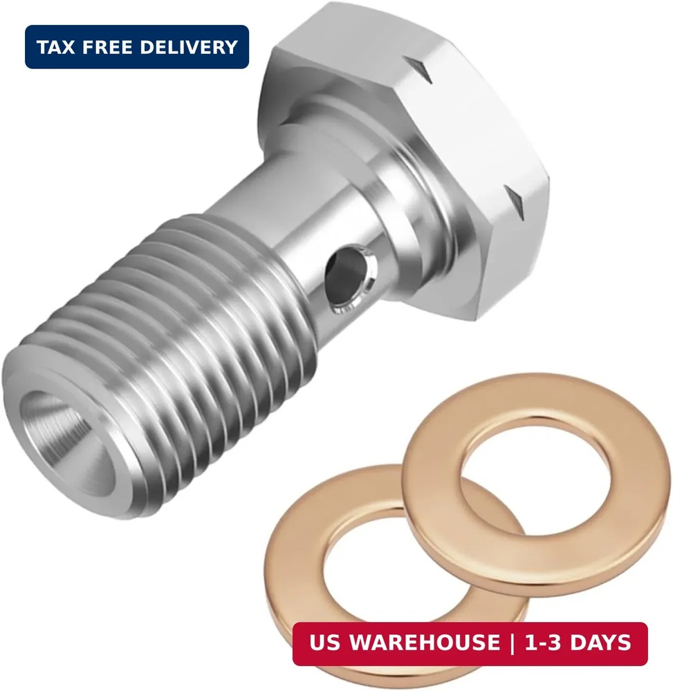 M10x1.0 Metric Banjo Bolt with Copper Banjo Bolt Washer,Stainless Steel Brake Li