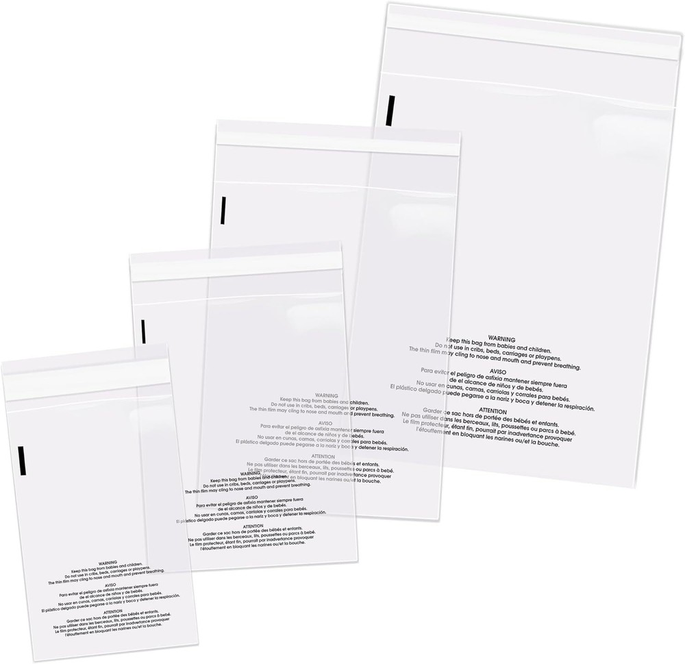 Clear Bags Resealable Suffocation Warning Poly OPP Cello Merchandise Bag 1.5 Mil