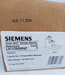 New Siemens LK12500N2 Lugs Kit for 1 Phase Main Modules 1/0-500 KCMIL Pack of 3