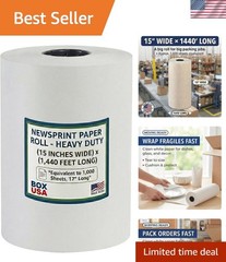 Bulk White Newsprint Packing Paper Roll 15″ x 1400ft – 1,000 Sheets for Moving