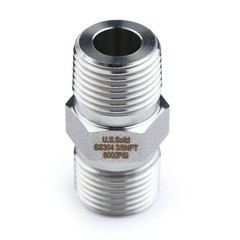 U.S. Solid 304 Stainless Steel Fitting Hex Nipple, NPT 3/8″ Male x 3/8″ Male