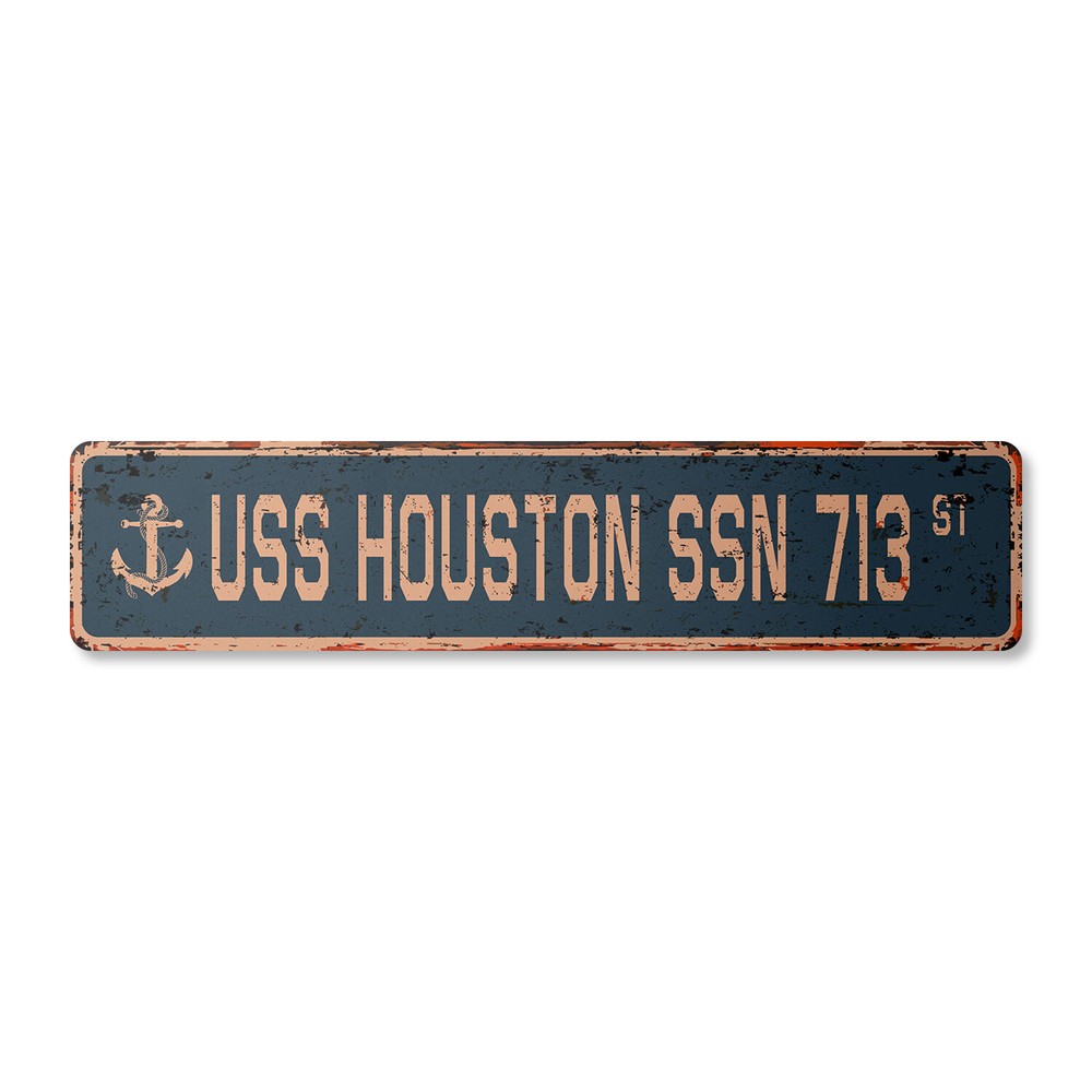 USS HOUSTON SSN 713 Vintage Street Sign us navy ship veteran sailor rustic gift