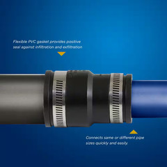 2 In. X 1-1/4 In. PVC Flexible Reducing Coupling with Stainless Steel Clamps