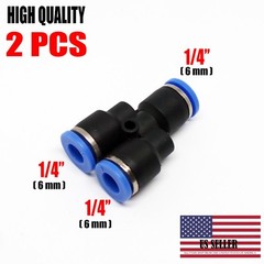2 pc Y Union 6 mm 1/4″ Splitter Pneumatic Connector Push In Fitting Air Hose