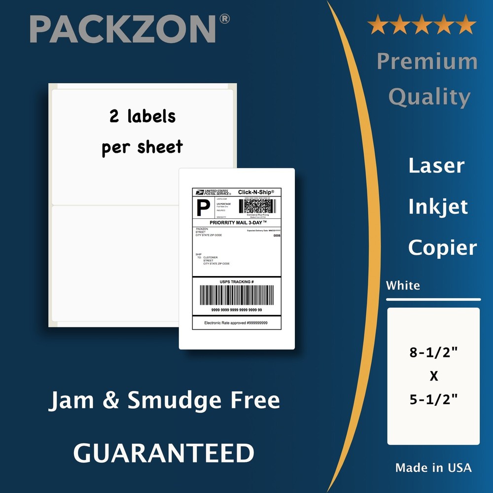 400 Half Sheet Self Adhesive Shipping Labels for Laser & Inkjet Printers