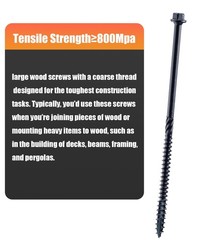 Structural Lag Screws 8 Inch, 50-Pack #14 X 8 Heavy Duty Black Timber Screws,