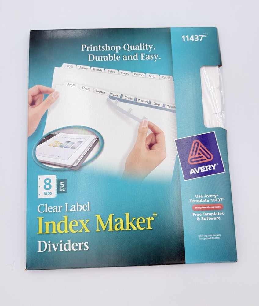 Brand New Avery 11437 Clear Label Index Maker Dividers – 8-Tab Set (5 Sets)
