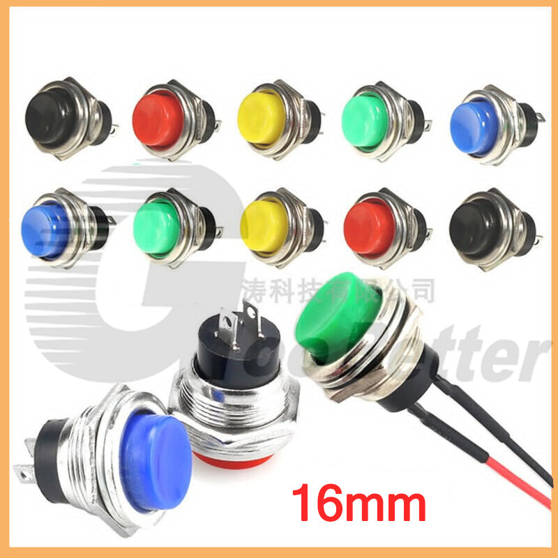 16mm Momentary Push Button Horn Switch OFF (ON) 250V/3A 2 Pin Red Green Black