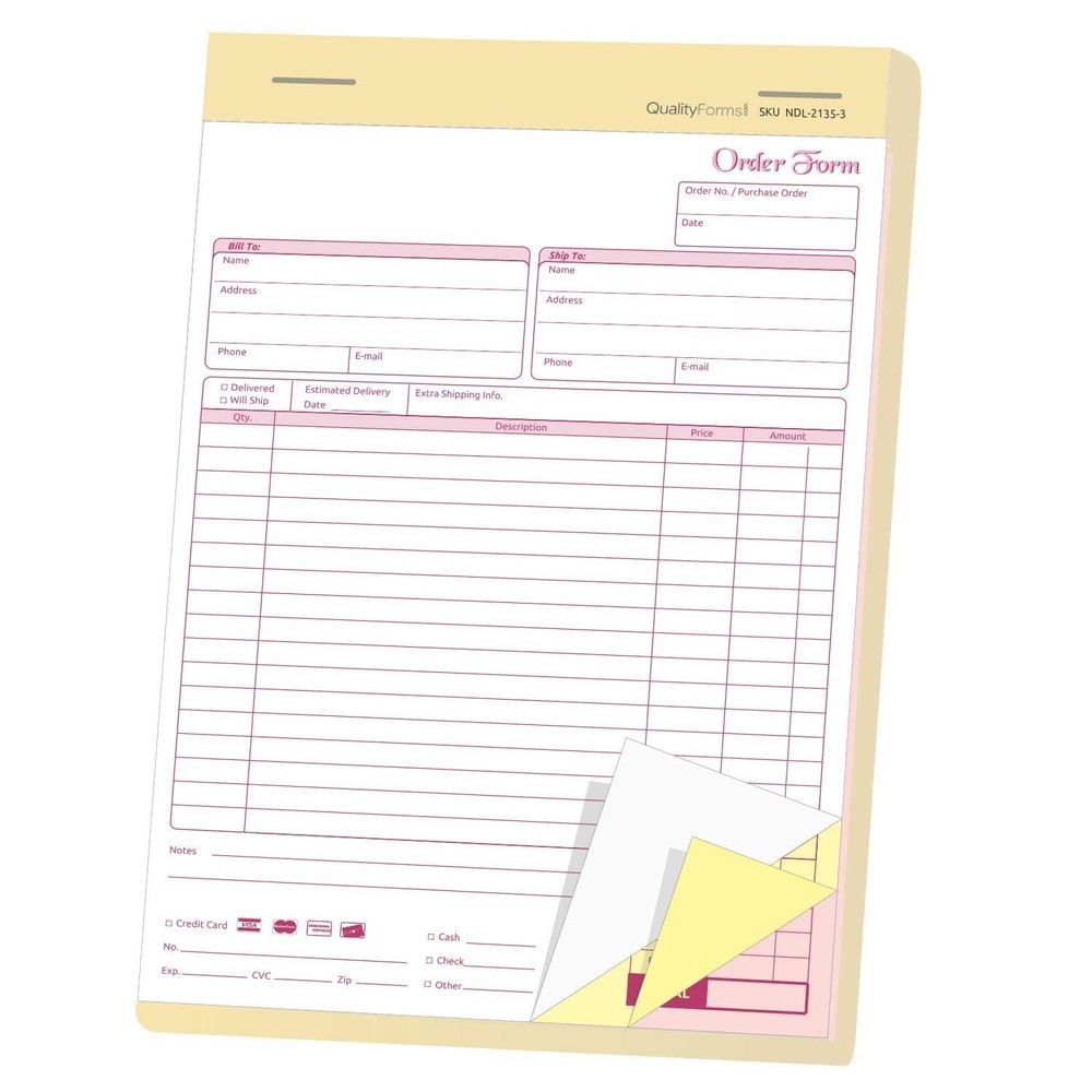 – Ncr Order Forms Bound Wraparound Cover 50 Sets Per Book. 8-1/2