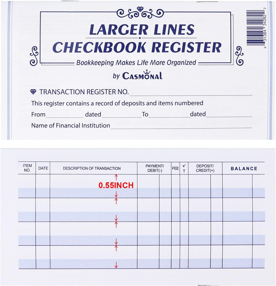 Larger Lines 20 Pack Checkbook Register, Check Registers for Personal Use