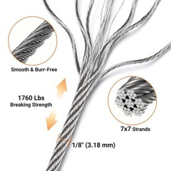 Yescom 500-ft 1/8″ T316 Stainless Steel Cable 7×7 Wire Rope for Deck Railing