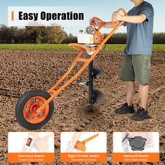 63cc 3hp Post Hole Digger Gas Powered Earth Auger Drill Wheeled w/11″ Auger Bit