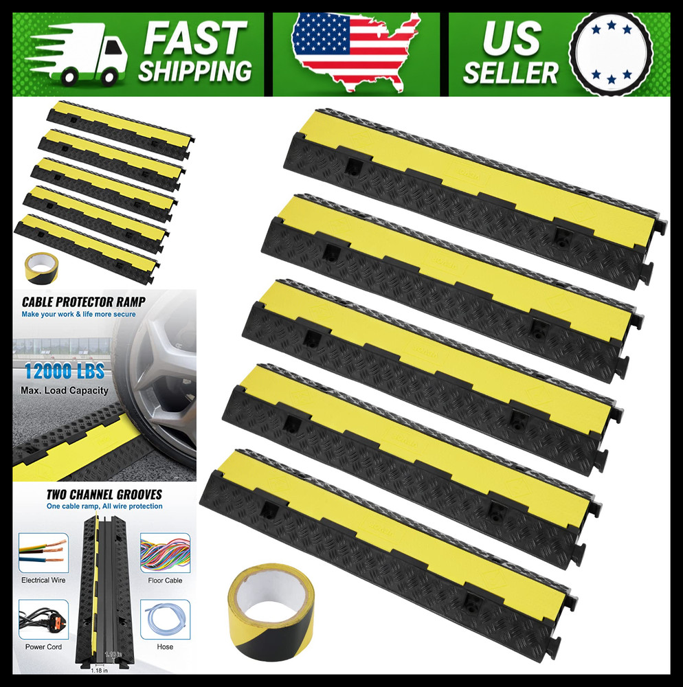 VEVOR 5-Piece Rubber Cable Protector Ramp 2-Channel Heavy Duty Driveway Cover