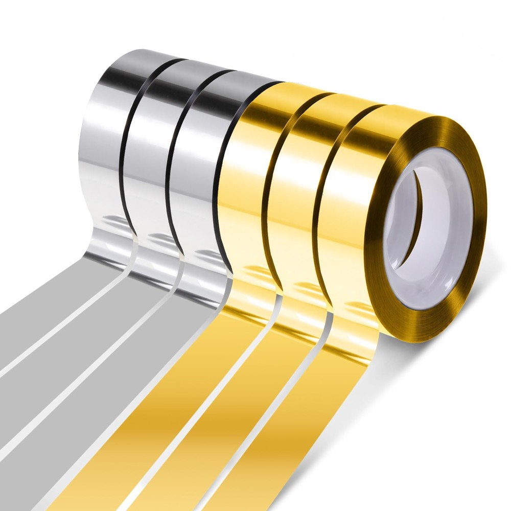 6 Rolls Metallic Mirror Tape, Gold & Silver 1/2 Inch Adhesive Mirror Tape Pol…