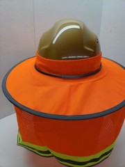 Orange Hard Hat Sun Shade Visor Full Brim Mesh Neck HI VIS REFLECTIVE STRIPE