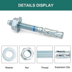 1/4″ x 2-1/4″ Concrete Anchors (50 Pack) 1/4 inch Wedge Anchors Bolts Zinc Pl