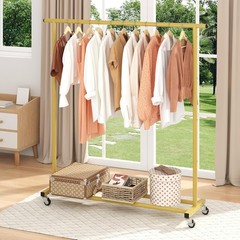 Gold Adjustable Rolling Clothing Rack – Space-Saving Organizer for Home & Retail