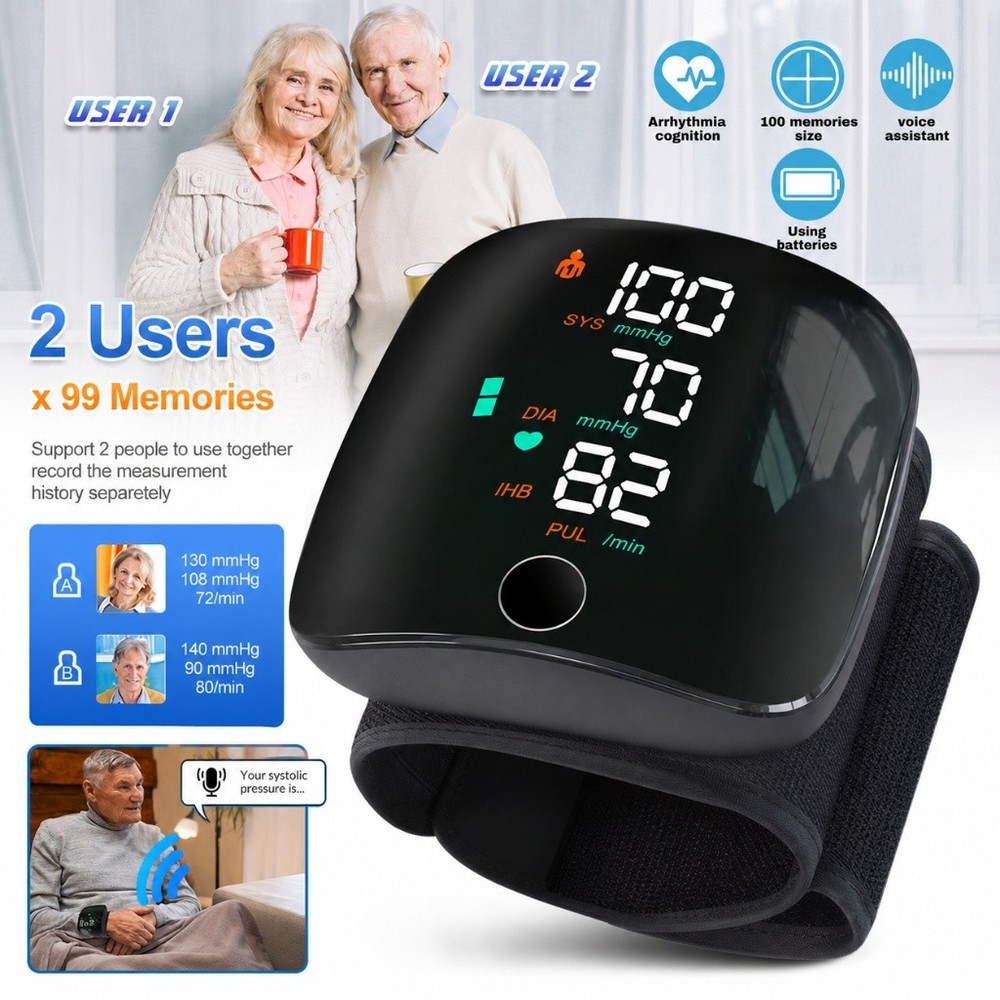 Automatic Wrist High Blood Pressure Monitor BP Cuff Machine Heart Rate Gauge Kit