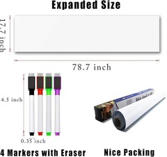 Self Adhesive White Board Paper – Dry Erase Wall Stickers Roll 17.7″ X 78.7″ (6.