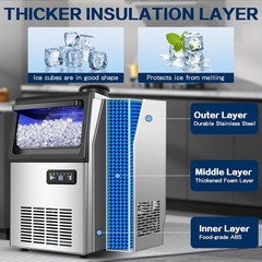 Commercial Ice Maker Machine 110LBS/24H Stainless Steel for Home Bar