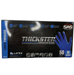 SAS THICKSTER 14 MIL BLUE LATEX POWDER FREE MED GLOVES (100 PER BOX)