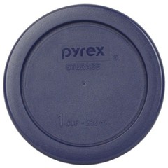 Pyrex (6) 7202 Glass Food Storage Bowls & (6) 7202-PC Dark Blue Plastic Lids