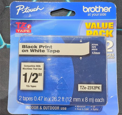 NEW Brother TZe-2312PK P-Touch Label Tape Black on White 1/2″ 12mm Value 2 Pack