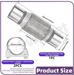 3Pcs 2.5 X 6 Inches Exhaust Flex Pipe with 2.5 Inches Exhaust U Clamp Kit, Unive