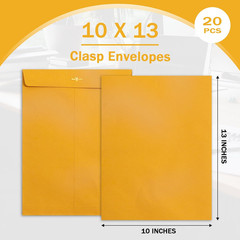 Goefun Clasp Envelopes 10X13, 20 Pack | Large Manilla Envelopes, Gummed Seal, fo
