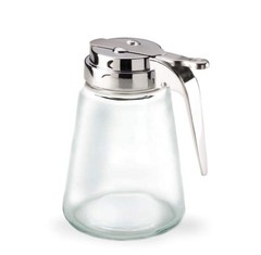 Glass Bottle Syrup Pitcher Honey Maple 12 Ounces, / Chrome