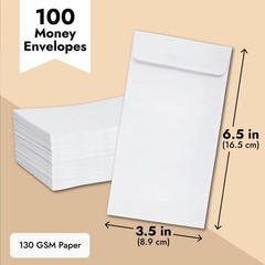 100 Pack No 7 Money Envelopes for Cash 3.5×6.5 in White 130 GSM Paper