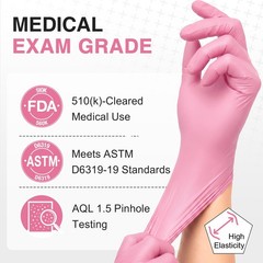 Schneider Medical Nitrile Exam Gloves, 4-mil Medium, Cherry Blossom