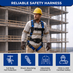Sorano Safety Harness Fall Protection –Upgraded 4 Quick Buckles, Roofing Harness
