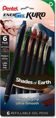 Energel Kuro Shades of Earth, Retractable Liquid Gel Pen, Assorted Ink Colors, 6