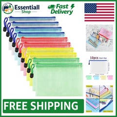 B6 Size Waterproof Mesh Pouch Set, 10 Multicolored Zipper Bags for Home & Office