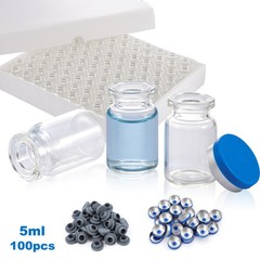 100Pcs 5ml Sealed Vials w/Self Healing Injection Port+Plastic-Aluminum Flip Caps