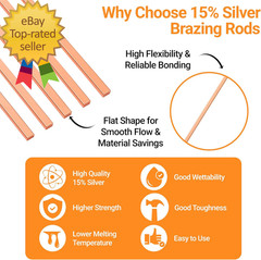 15% Silver Brazing Rods AWS Bcup-5 40 Sticks Silver Solder Phos Copper Brazing