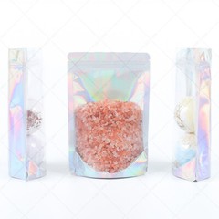 Assorted Size Clear Front Holographic Silver Mylar Stand Up Zip Lock Pouch Bag S